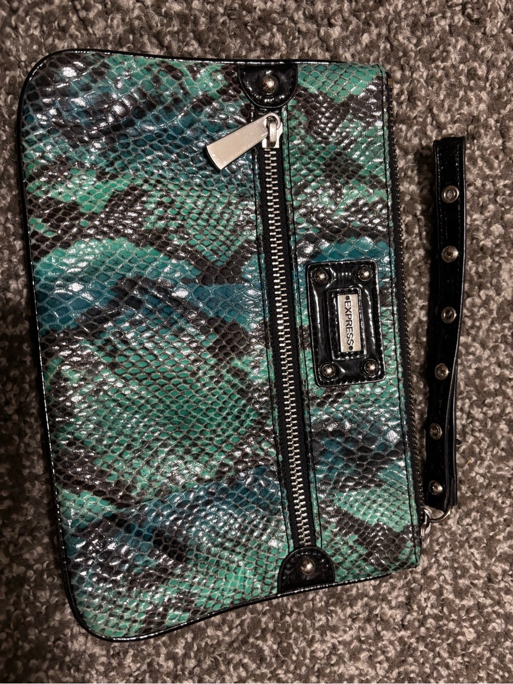 Express Teal & Black Snake-Print Wristlet